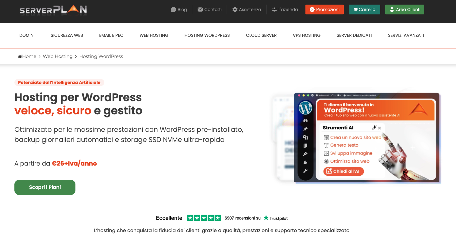 Come creare un sito web wordpress in 10 minuti con ai e serverplan