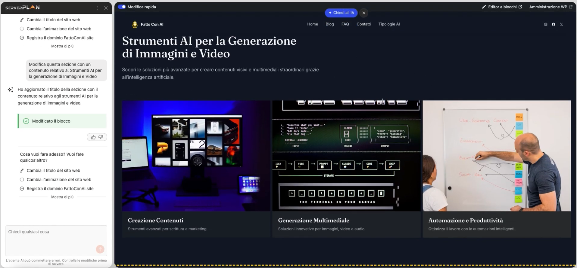 Modificare la pagina e i blocchi pregenerati dall'intelligenza artificiale